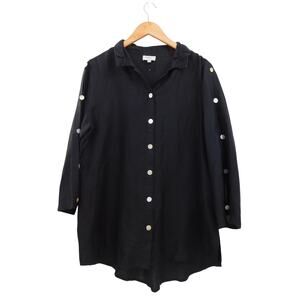Toofan Back-Button Shirt 3/4 Sleeve A-Line 100% Linen Tunic Size Large Beachy